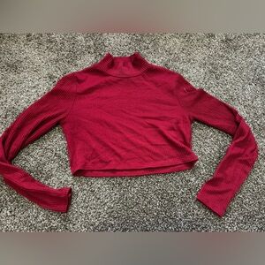 Women's Red Long Sleeve Crop Top